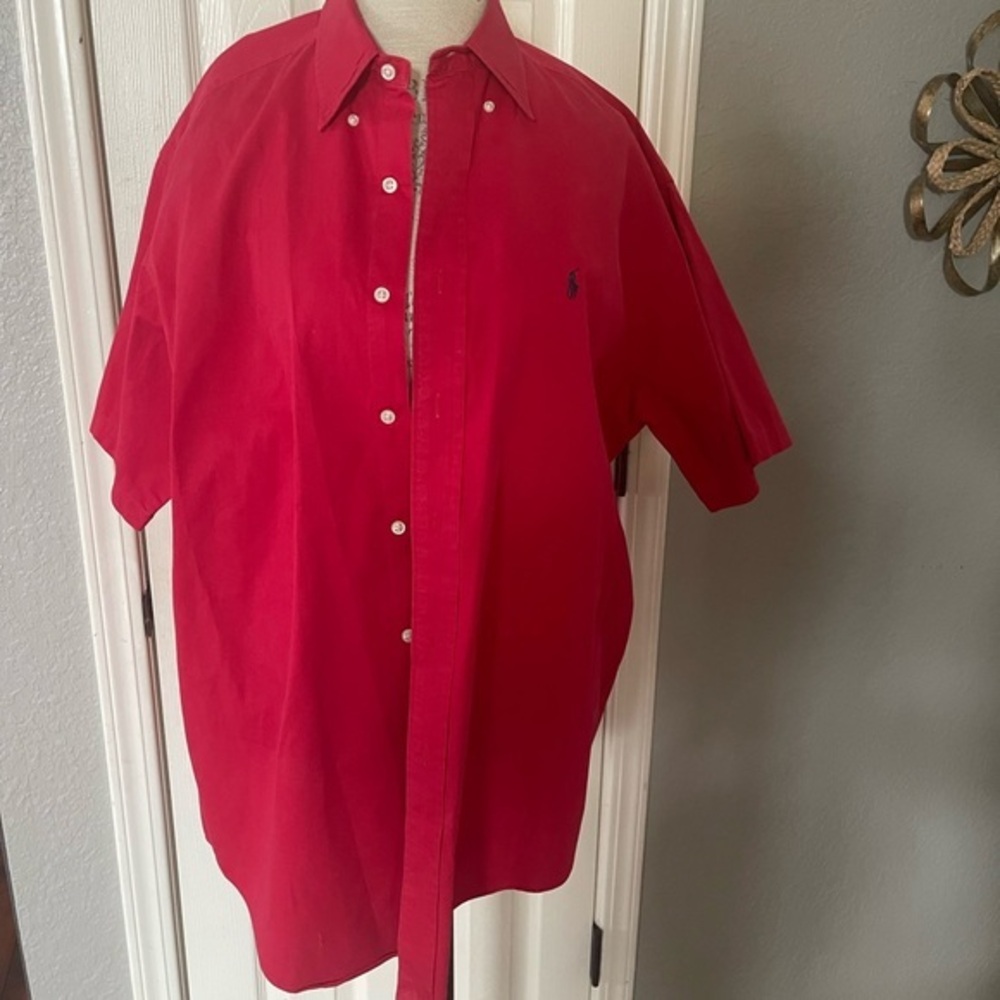 Ralph Lauren Men’s Blake Red Short Sleeve Button Down Shirt Size Large